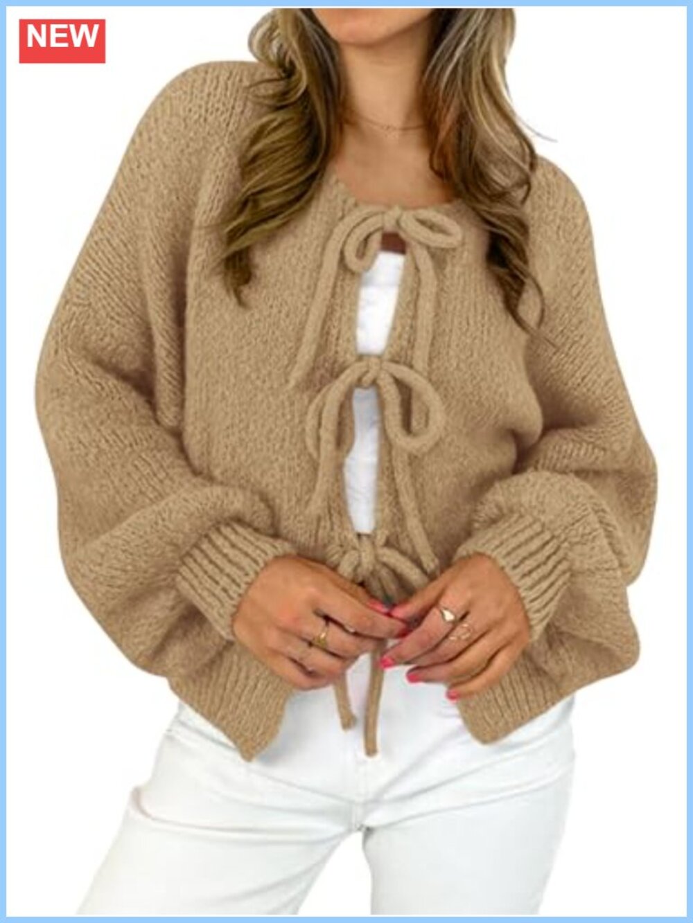 Oversized Chunky Knit Tie Front Cardigan Puff Sleeve Women Fall Sweater Coat